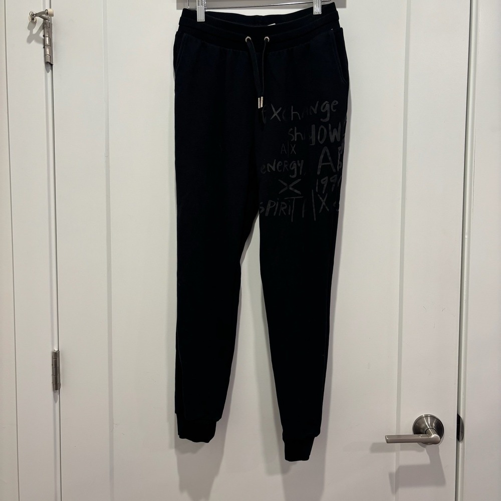 Armani Exchange‎ A|X Sustainability Mens Black Graphic Logo Joggers Sweatpants S